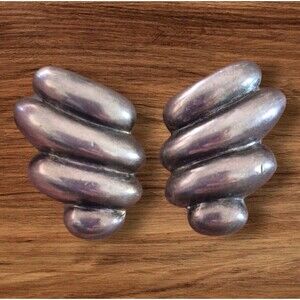 925 Sterling Silver Vintage Modernist Ribbed Tornado Oxidized Earrings